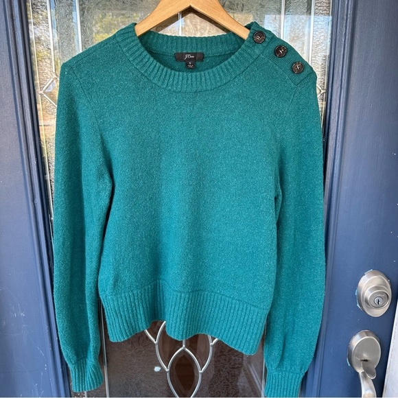 J. Crew Sweaters - J crew small green merino wool alpaca nylon blend sweater functional buttons